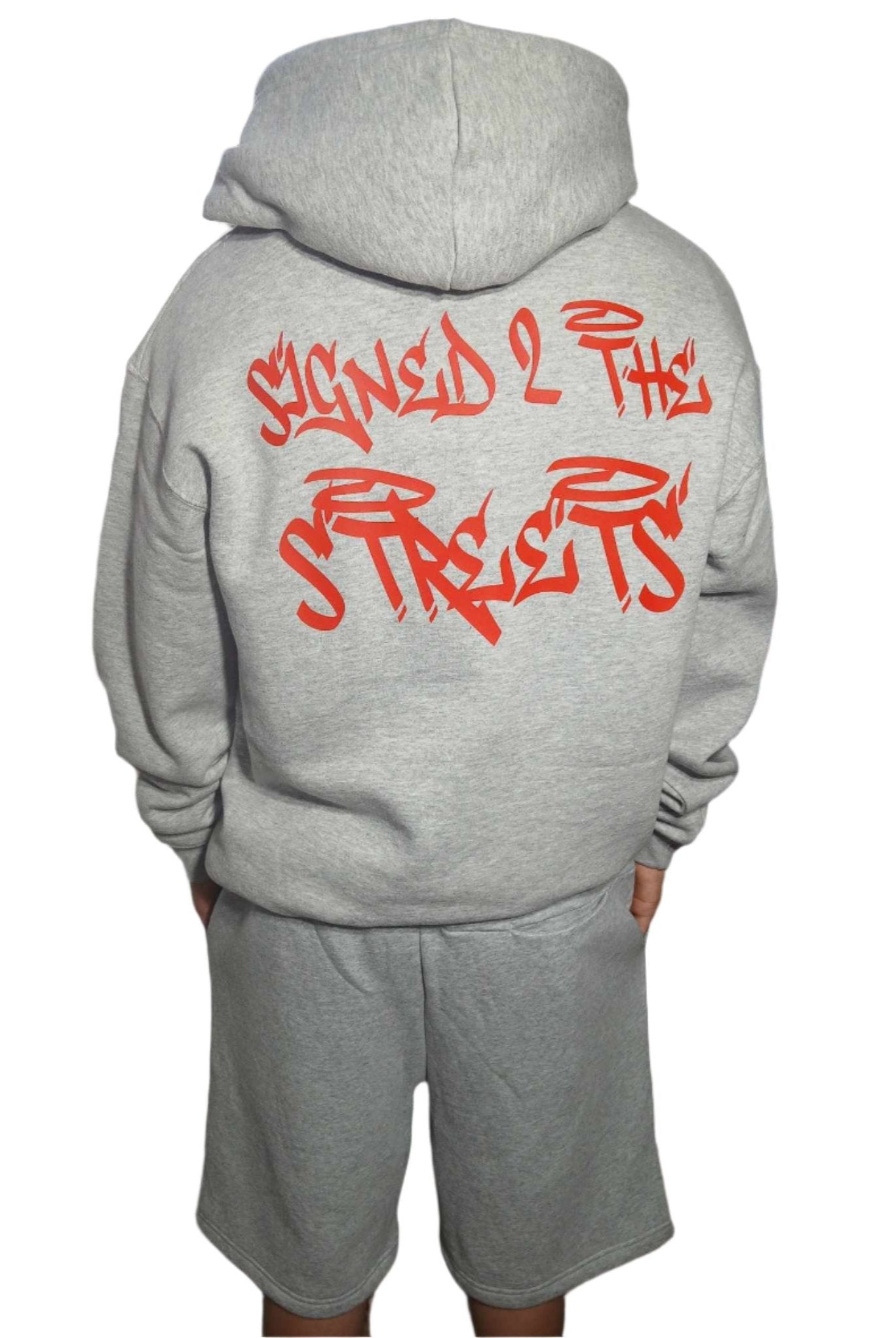 Hood + Shorts Tag Logo Adults Set Red/Grey