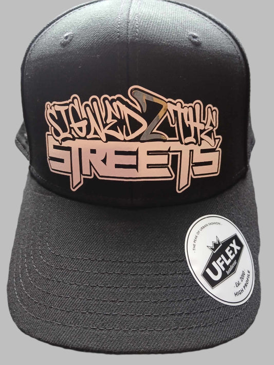 S2TS BLACK Adult High Profile 6 Panel Snap Back - Gold 2