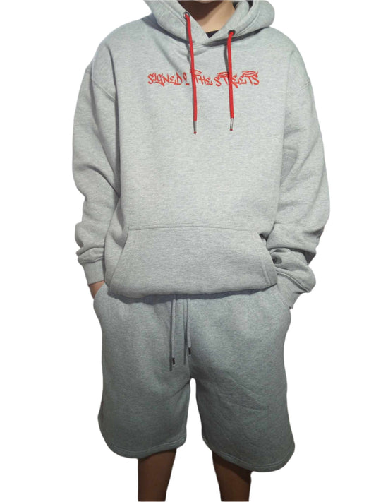 Hood + Shorts Tag Logo Adults Set Red/Grey